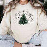 Aesthetic Christmas Tree Crewneck, All Is Calm All Is Bright Sweatshirt, Comfy Holiday Graphic Pullover, Winter Xmas Sweater, Festive Present