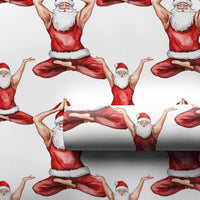 Fit Santa Christmas Wrapping Paper, Muscular Yoga Santa Wrapping Paper, Humorous Holiday Gift Wrap, Yogi Fitness Lover Gift Wrapping Paper Roll