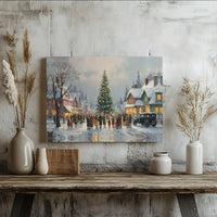 Snowy Tree Lighting Art Canvas, Vintage Christmas Village Wall Art, Holiday Village Print, Christmas Village Poster, Digital Download