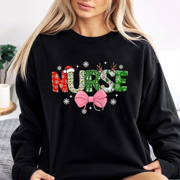 Festive Holiday Bow Healthcare Sweater, Christmas Nurse Stethoscope Sweatshirt, Adorable Medical RN ER Crewneck, Nurse Xmas P