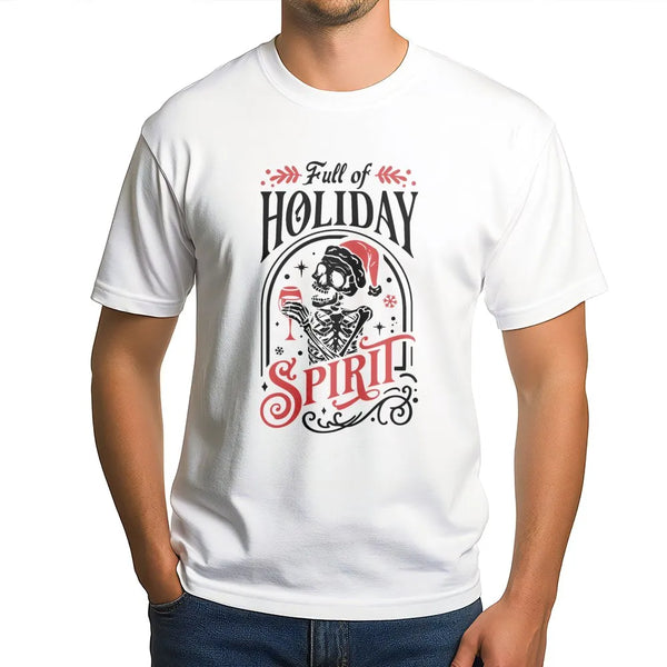 Skeleton Santa Drinking Wine T-Shirt, Full of Holiday Spirit T-Shirt, Humorous Spooky Christmas Graphic Tee, Holiday Wine Lov
