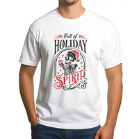 Skeleton Santa Drinking Wine T-Shirt, Full of Holiday Spirit T-Shirt, Humorous Spooky Christmas Graphic Tee, Holiday Wine Lover T-Shirt Present