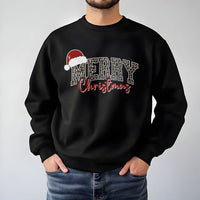 Varsity Santa Hat Shirt, Leopard Merry Christmas Sweatshirt, Retro Leopard Holiday Crewneck, Festive Xmas Sweater, Christmas Present for Her