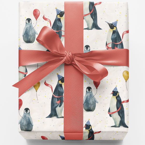 Festive Winter Animal Gift Wrap, Penguin Party Wrapping Paper, Adorable Christmas Present Paper, Holiday Birthday Present Pap