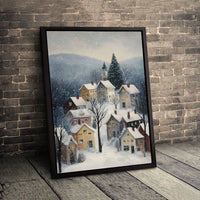 Snowy Mountain Town Canvas Print, Winter Village Canvas Wall Art, Christmas Winter Scenery Canvas, Holiday Home Decor, Winter Landscape Present