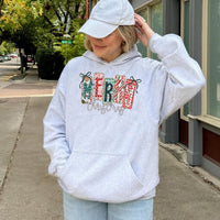 Preppy Plaid Holiday Sweatshirt, Merry Christmas Coquette Bow Hoodie, Adorable Xmas Hooded Pullover, Festive Winter Apparel Present