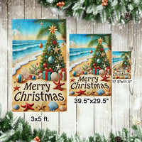 Coastal Holiday Yard Flag, Beach Christmas Garden Flag Tropical Merry Christmas, Double-Sided Ocean Xmas Outdoor Lawn Decor