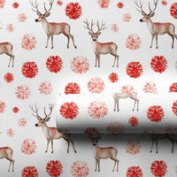 Floral Holiday Gift Wrap, Watercolor Reindeer Wrapping Paper, Elegant Stag Christmas Wrapping Paper, Winter Botanical Gift Wrapping Paper