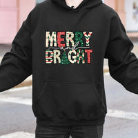 Festive Christmas Pattern Sweatshirt, Merry and Bright Hoodie, Holiday Season Graphic Pullover, Comfy Winter Xmas Present for Her