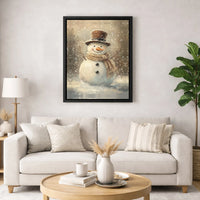 Top Hat Christmas Poster, Vintage Snowman Canvas Art, Rustic Winter Holiday Canvas Print, Digital Download Seasonal Wall Decor