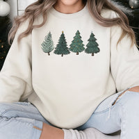 Hand Drawn Pine Tree Holiday Crewneck, Minimalist Christmas Tree Sweatshirt, Comfy Winter Forest Sweater, Neutral Xmas Graphic Pullover