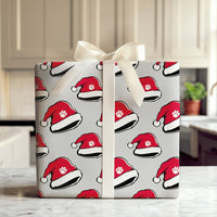 Dog Cat Christmas Gift Wrap, Paw Print Santa Hat Wrapping Paper, Holiday Pet Lover Wrapping Paper, Festive Animal Holiday Gift Wrap Roll