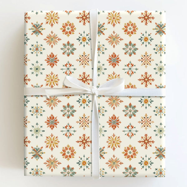Rustic Holiday Gift Wrap, Vintage Folk Art Snowflake Wrapping Paper, Scandinavian Christmas Wrapping Paper, Retro Winter Gift