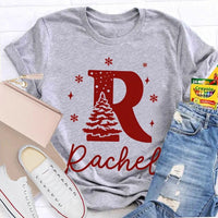 Custom Name Snowflakes Graphic Tee, Personalized Christmas Tree T-Shirt, Family Matching Christmas Shirt, Custom Holiday Tree Present