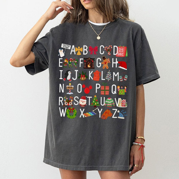 Adorable Holiday ABC Shirt, Christmas Alphabet T-Shirt, School Teacher Christmas Shirt, Festive Educator Graphic Tee, Xmas Ho