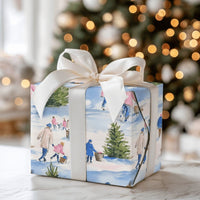Snowy Holiday Scene Gift Wrap, Christmas Tree Farm Wrapping Paper, Watercolor Christmas Wrapping Paper, Nostalgic Winter Gift Wrap Roll