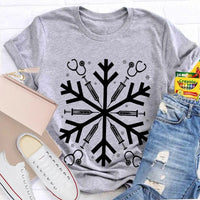 Snowflake Holiday Graphic Tee, School Nurse Christmas T-Shirt, Winter RN Nurse Shirt, Festive Hospital Staff Tee, Nurse Xmas Present