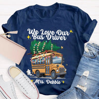 Custom Name Bus Driver Shirt, Personalized School Bus Christmas Tree T-Shirt, Holiday School Bus Tee, Christmas Tree Graphic Teacher Shirt