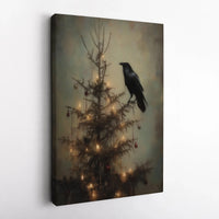 Dark Academia Holiday Canvas Wall Art, Gothic Raven Christmas Tree Canvas, Moody Victorian Crow Canvas, Spooky Winter Decor, Goth Xmas Present
