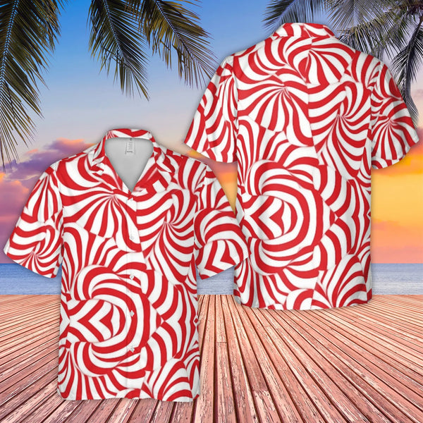 Candy Cane Christmas Aloha Shirt, Peppermint Swirl Hawaiian Shirt, Holiday Festival Button Up Shirt, Festive Winter Vacation 