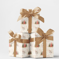 Watercolor Pine Tree Gift Wrap, Peace on Earth Christmas Wrapping Paper, Holiday Forest Paper Roll, Winter Xmas Wrapping Paper Gift Wrap