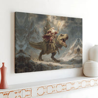 Dinosaur Christmas Canvas Wall Art, Santa Riding T-Rex Canvas Print, Humorous Holiday Canvas, Whimsical Xmas Decor, Novelty Dino Fan Present
