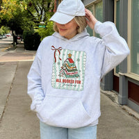 Book Stack Tree Graphic Hoodie, All Booked for Christmas Hoodie, Adorable Bookish Reader Hooded Sweatshirt, Librarian Xmas Pullover Hoodie Present