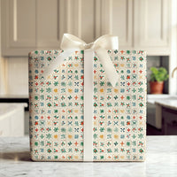 Snowflake and Holly Gift Wrap, Folk Art Christmas Wrapping Paper, Rustic Holiday Wrapping Paper, Traditional Winter Present Gift Wrap Roll