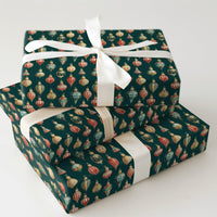 Retro Christmas Ornament Gift Wrap, Vintage Ornament Wrapping Paper, Classic Dark Green Wrapping Paper, Holiday Present Gift Wrap Roll