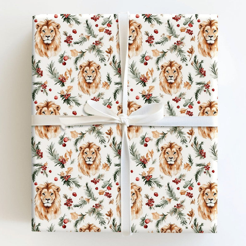 Wildlife Christmas Gift Wrap, Watercolor Lion Wrapping Paper, Majestic Lion Head Holiday Wrapping Paper, Animal Lover Xmas Wrapping Paper