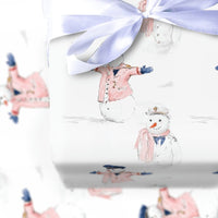 Watercolor Christmas Gift Wrap, Nautical Snowman Captain Wrapping Paper, Sailor Snowman Holiday Wrapping Paper, Adorable Winter Gift Wrap Roll
