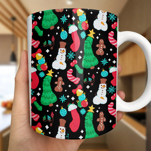Humorous Adult Xmas Gag Coffee Mug, Naughty Phallic Snowman Gingerbread Mug, Dirty Secret Santa Tea Cup, Ceramic Christmas Mu