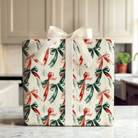 Red and Green Ribbon Gift Wrap, Christmas Bows Wrapping Paper, Painterly Holiday Gift Wrapping Paper, Festive Winter Wrap, Xmas Ribbon Wrap