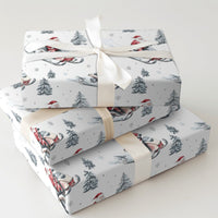 Winter Forest Holiday Gift Wrap, Santa Riding Snowmobile Wrapping Paper, Watercolor Snowmobile Paper, Christmas Present Wrapping Paper