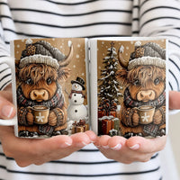 Comfy Winter Holiday Coffee Mug, Highland Cow Christmas Mug, Adorable Farm Animal Ceramic Mug, Christmas Coffee Cup, Cow Lover Present