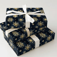 Navy Blue Winter Holiday Gift Wrap, Gold Snowflake Wrapping Paper, Luxury Snowflake Wrapping Paper, Elegant Christmas Present Paper Roll