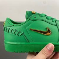 Low Top Sneakers, Green Gold Colorway, Lace Up Design, Casual Gift for Sneaker Fans