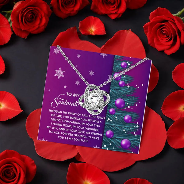Rotating Rose Box Knot Pendant, Soulmate Love Knot Necklace, CZ Crystal Love Knot Necklace, Romantic Christmas Jewelry, Prese