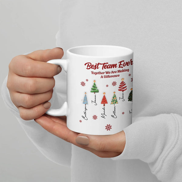 Custom Coworker Names Ceramic Mug, Personalized Best Team Ever Mug, Christmas Staff Appreciation Coffee Mug, Holiday Teacher 