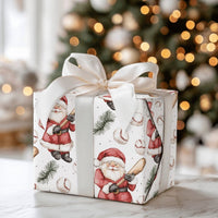 Watercolor Christmas Gift Wrap, Baseball Bat Santa Wrapping Paper, Holiday Sports Fan Wrapping Paper, Pine Sprig Baseball Gift Wrap Roll
