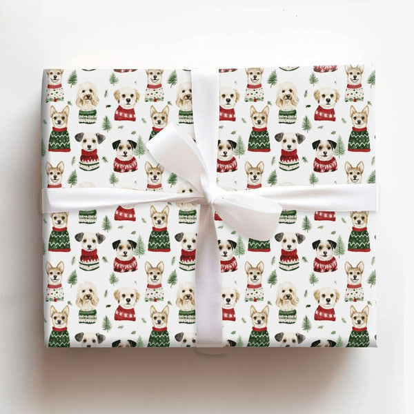 Adorable Christmas Dog Gift Wrap, Dogs in Holiday Sweaters Wrapping Paper, Festive Puppy Holiday Wrapping Paper, Dog Lover Pr