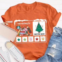 Stars and Christmas Tree Graphic Tee, Working for Christmas Break Shirt, Humorous Teacher Holiday T-Shirt, Christmas Break Present Shirt