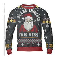 Humorous Santa Claus Ugly Sweater, Bless This Mess Ugly Christmas Sweater, Adorable Holiday Party Sweater, Xmas Graphic Crewneck Sweatshirt
