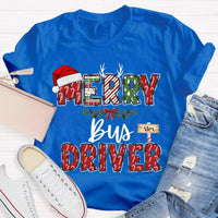 Custom Santa Hat Holiday Graphic Tee, Personalized Bus Driver Christmas T-Shirt, Merry Christmas Driver Shirt, Adorable Xmas School Bus Tee