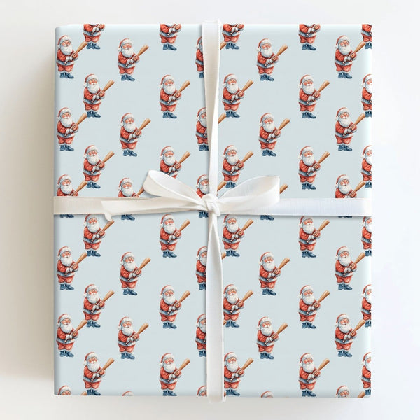 Blue Watercolor Christmas Gift Wrap, Baseball Santa Wrapping Paper, Baseball Bat Santa Wrapping Paper, Sporty Holiday Gift Wr