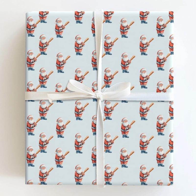 Blue Watercolor Christmas Gift Wrap, Baseball Santa Wrapping Paper, Baseball Bat Santa Wrapping Paper, Sporty Holiday Gift Wrap, Xmas Paper