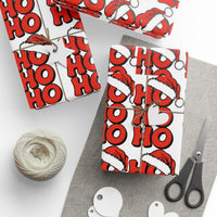 Santa Hat Typography Holiday Gift Wrap, Ho Ho Ho Christmas Wrapping Paper, Adorable Festive Xmas Wrapping Paper, Family Winter Gift Wrap Roll