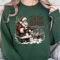 Deer Hunter Christmas Sweater, Tis the Season Santa Hunting Sweatshirt, Humorous Bow Hunting Crewneck, Outdoor Holiday Pullover Present