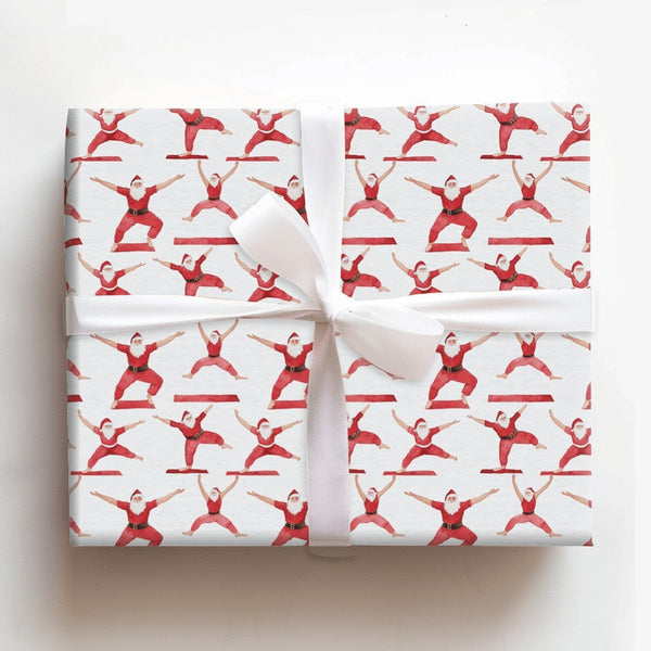 Humorous Fitness Santa Wrapping Paper, Yoga Poses Santa Wrapping Paper, Holiday Yogi Christmas Wrapping Paper, Namaste Santa 