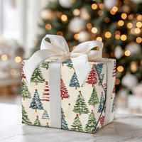 Colorful Forest Holiday Wrapping Paper, Watercolor Christmas Tree Wrapping Paper, Rustic Winter Gift Wrap Roll, Festive Xmas Present Wrap